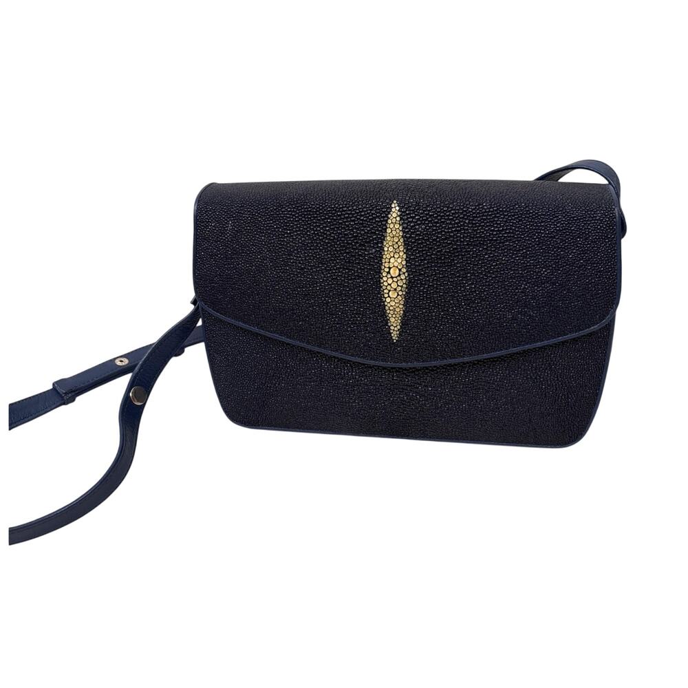 Stingray Womens Rich Blue Stingray Leather Shoulder Bag Adjustable Exotic Purse